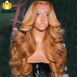 Honey Blonde Body Wave 13x6 Lace Frontal Wig Transparent Préparette pré-cueillie Colorne 13x4 Fermer les perruques de cheveux pour femmes 240419