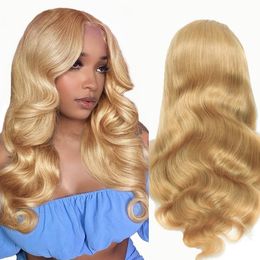 Honey Blonde Body Wig Hair humain 13x4 colored # 27 Lace Front Human Hair Wig for Women Hd Transparent Lace Free Part avec bébé poil