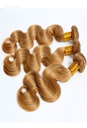 Honingblond Braziliaans Body Wave Menselijk haar weeft bundels Kleur 27 Peruaans Maleisisch Indiaas Euraziatisch Russisch Maagdelijk Remy-haar E6346640