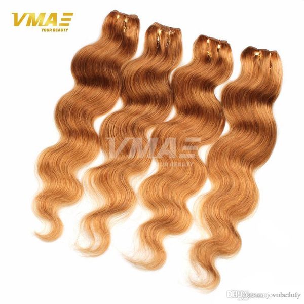 Honey Blonde Brazilian Hair Weave Bundles Color 27 # Brazilian Body Wave Cabello humano Brasileño Virgin Hair Blonde Sin cobertizo Venta caliente opp