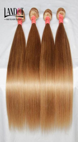 Paquetes de tejido de cabello humano brasileño rubio miel Color 27 cabello Remy recto sedoso peruano indio euroasiático indio Exte41585780