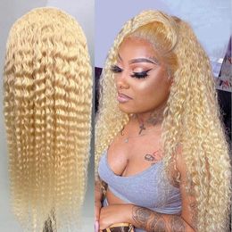Peruca frontal de renda loira encaracolada mel 13x4 hd onda profunda transparente 30 32 polegadas frente perucas de cabelo humano para mulheres negras