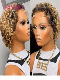 Honey Blonde Coup Préparette ombre Bob Lace Front Front Curly Human Hair Wigs 13x4 Pixie Wig For Black Women5362026