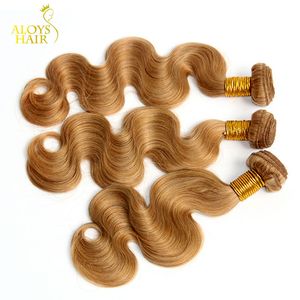 Honing Blonde Haar Weave Bundels Grade 8A Peruviaanse Virgin Haar Body Wave Golvende Kleur 27 # 100% Peruviaanse Remy Human Hair Extensions Tangle Free