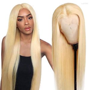 Honey Blonde Lace Front perruque de cheveux humains partie centrale droite brésilienne 13x1 T pré plumé Remy sans colle 150%