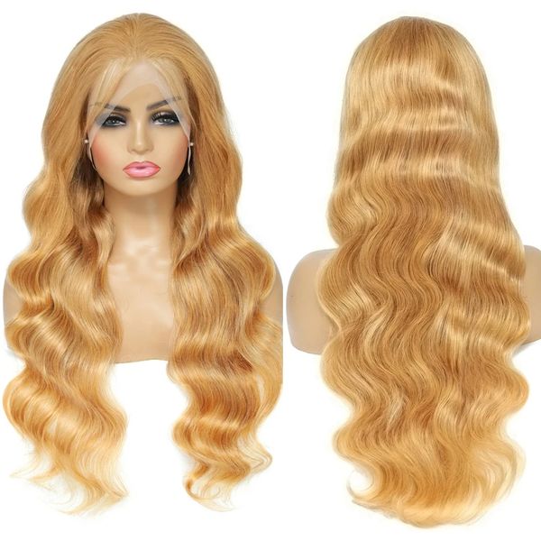 Honey Blonde en dentelle avant perruques de cheveux humains pré-cueillis Brésiliens Brésiliens 13x4 Wave Hd Lacet Frontal Wigs en vente
