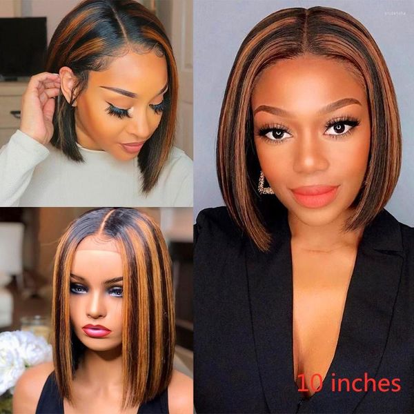 Honey Blonde Ombre Highlight Color Hair 13 4 Lace Front Peluca humana para mujeres negras 4x4 Cierre Remy Nabeauty