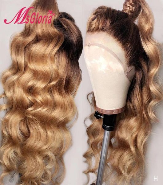 Miel rubia ombre cabello humano peluca 180 densidad 13x6 peluca de cabello humano de encaje para mujeres brasileño ola suelta ola delantera peluca delantera6190656