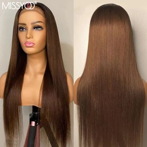 Perruque Lace Closure Wig synthétique brésilienne lisse et longue, brun miel, 13x4, perruque avec Babyhair, pour femmes noires