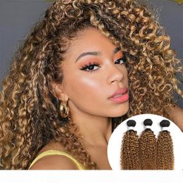 Honey Brown Hair Weave Kinky Curly Human Hair Bundles Braziliano Camino Color de cabello 1B 27