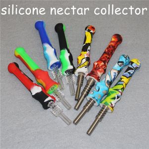 Kits de Nectar de paille de narguilé Dab avec 100% 14mm Gr2 embouts en titane outil Dabber pailles de qualité alimentaire tuyau de Nectar de silicium