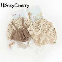 HoneyHerry Herfst Baby Girl Algemene shirt Set Set Set Pak Riem Outfits Baby Girl Fall Deset (geen sok) 220509