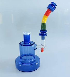 bangs en nid d'abeille récupérateur de cendres Narguilés Accessoires pour fumeurs Bong en verre unique ensemble de trois pièces plate-forme de forage pétrolier barboteur bong bleu pleine hauteur 9,5 pouces