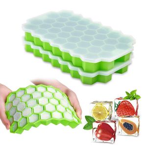 Honeycomb Ice Cube Tray 37 cubes en silicone Ice Cube Maker moule avec Couvercles Pour Ice Cream Cocktail Party Whiskey Boisson rafraîchissante SN1689