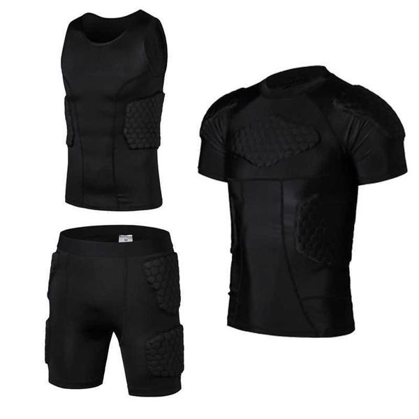 Conjuntos para correr Honeycomb Pad Fútbol Rugby Baloncesto Jersey Armadura Chaleco Pantalones cortos Camiseta Anti Crash Sportwear Seguridad deportiva Ropa para hombres