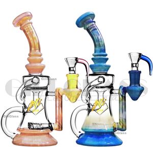 9.5 pulgadas pipas de agua Recycler pipe bongs dab rig tubos de vidrio plataformas petroleras cera tubería de agua cuarzo banger accesorios para fumar