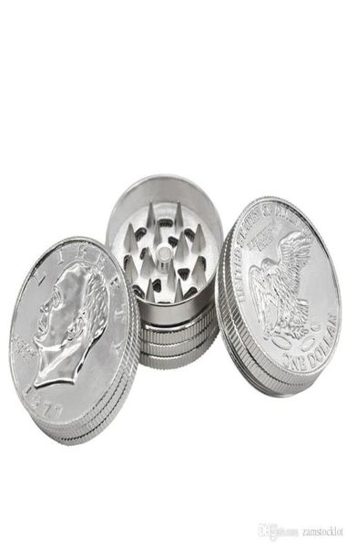 HoneyPuff 42 MM Forma de moneda de plata Molinillo para fumar tabaco de metal Trituradora de manivela de 3 capas Molinillos de hierbas para humo Cubierta magnética 2889655