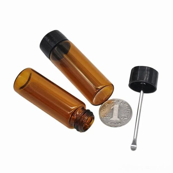 HoneyPuff Clear / Brown Glass Snuff Vial en métal Cuillère Spice Bullet Snorter boîte de rangement Bouteille Hauteur 65MM Pot de cachette pour fumer couleur mélangée LL
