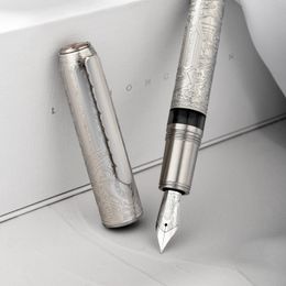 Hongdian 100 EF/F/M/punta de cuchillo largo pluma estilográfica con émbolo hermoso grabado de Metal pluma de regalo de escritura grande 240125