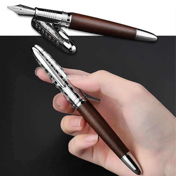 Hongdian 6016 Fountain Pen Beautiful Wood Retro Design EF F Nib Writing Ink Penns Office Business School Supplies Box 240319