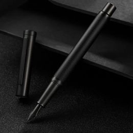 Pluma estilográfica de Metal Hongdian Black Forest, punta negra EFFBent, hermoso bolígrafo tinta escribir con textura de árbol para oficina de negocios 240119