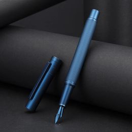 Hongdian-pluma estilográfica de Metal, bosque azul oscuro, punta azul, textura de árbol hermosa, escritura excelente, bolígrafo de oficina de negocios 240102