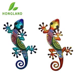 Hongland Metal Gecko Wall Art 2 Pack 15 inch Lizard Outdoor Decor Hanging Glass Sculptuur Decoratie voor tuinhek Home 240518