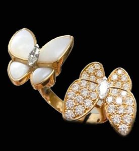 Hongrui61 2022 Nouvelle mode classique Lucky 4 Clover Open Butterfly Band Ring S925 18K Gold Diamond Women039s and Girls Valentine6981694