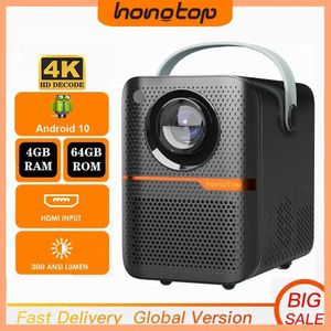 Hongtop Android Smart Mini Projecteur 300ansi Lumen Portable Projecteur 4K avec WiFi Bluetooth 1080p Home Theatre Beam J240509