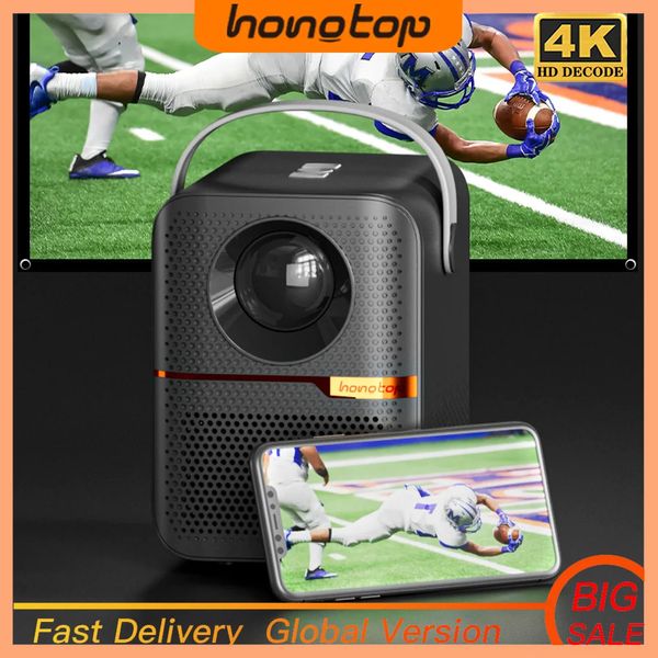 HONGTOP P10 Version mondiale Smart TV WIFI Home Beamer projecteur 1080P Android Projetor 4GB 64GB projecteur Portable à mise au point électrique 240112