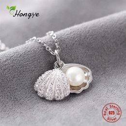 Hongye Women Real Natural Freshwater Pearl ketting 925 Sterling zilveren hangers Shell ketting klassieke fijne sieraden MX200324C