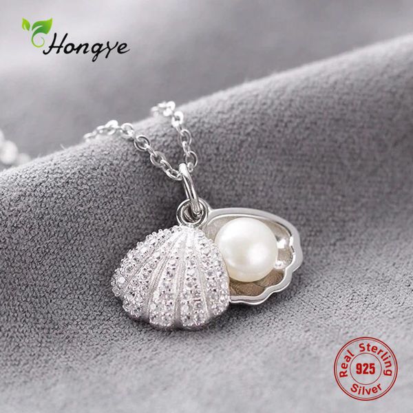 Hongye femmes réel naturel collier de perles d'eau douce 925 pendentifs en argent sterling collier de coquillage de mariage classique bijoux fins MX200810