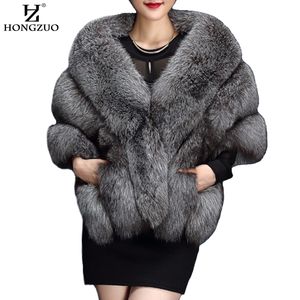 HONGZUO hiver gris fausse fourrure manteau femmes chaud mode noir synthétique fourrure cape manteau blanc épais peluche fourrure châle 2017 pc231