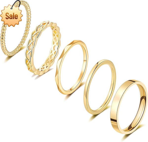 Anillos de oro de 14k de 14k anillos apilados para mujeres anillos de plata apilables para chicas adolescentes anillo de banda de oro rosa delgada y midi dedo del dedo del dedo del dedo 4-11