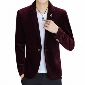 HOOO 2023 automne nouveaux hommes mince blazer en velours côtelé jeunesse tout assorti couleur unie ourlet rond blazer pour hommes Q0AJ #