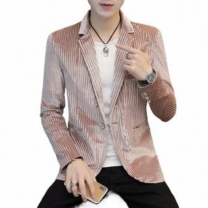 hoo 2023 hommes automne nouveau blazer en velours côtelé rayé décontracté coréen coupe ajustée jeunesse Fi blazer r06T #