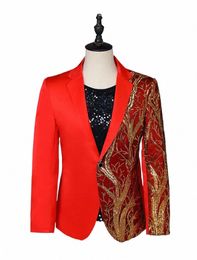 Hoo 2024 Hommes Broderie Or Paillettes Costume Veste Chanteur Banquet Hôte Scène Danse Performance Blazer U71d #