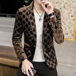 Hoo Hoo Men's Four Seasons Jacquard Blazer Gold Velvet Casual Slim Blazer Jacker 2024 2024