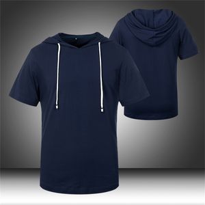 Camiseta de verano con capucha para hombre, camiseta con capucha de barrido redondo extendido, camisetas largas de Color sólido, camiseta de Hip Hop para hombre, ropa de calle 210716