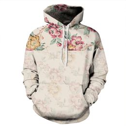 Hooded 3D Sweatshirt Vrouwen / Mannen Lange Mouw Hoodie 3D Print Pioenen Sweatshirt Merk Designer Print Flower Clothes Sportswear