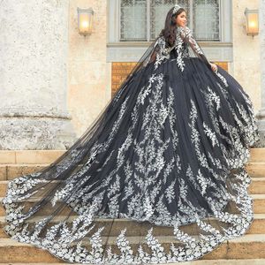 Capeed cape bloemen quinceanera jurken lieverd prinses zoet 15 jurken