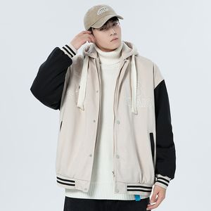 Veste à capuche en polaire pour hommes, mode printemps, simple boutonnage, patchwork, lettre universitaire, veste de baseball pour hommes, vêtements pour hommes, manteaux d'extérieur