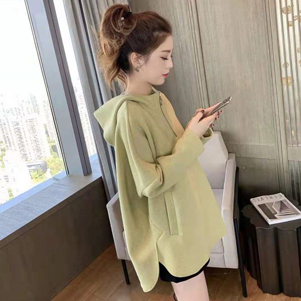 Sudadera con capucha para mujer a principios de la primavera de 2024 versión coreana suéter suelto y fino cuello alto verde aguacate abrigo superior traje de otoño