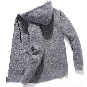 À capuche tricoté homme pull polaire Cardigan surdimensionné hommes hiver décontracté solide sweats à capuche Homme hommes manteaux 210909