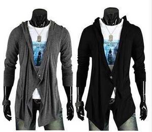 Hooded heren wollen trui medium lengte solide v-hals lange mouw herfst winter stretchy mannelijke casual cardigan y0907