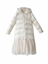 capuche couleur unie broderie droite doudoune femme hiver jupe épaissie ourlet blanc canard vers le bas manteau r8Yr #
