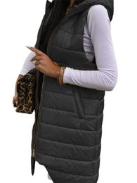 Vest met capuchon Dames Zwart S-5XL Mouwloze katoenen jas Herfst Winter Mode Onregelmatige Rode Lange Slanke Lichte Dunne Vest 240131