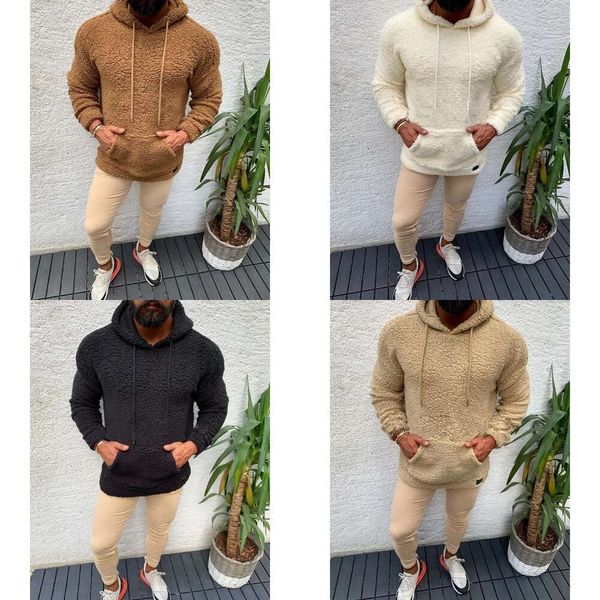 Pull à sherpa d'hiver à capuche Big Pocket Pocket Teddy Fluffy Pilovers Men's plus taille chaude tops streetwear 201022