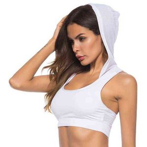 Hooded yoga shirt vrouwen snel droge schokdichte sportbehuren running fitness workout crop top plus maat ademende tank J220706