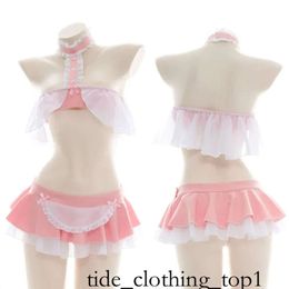 Sweat à capuche Ani Anime Lolita Beach Bikini Maillot de bain Costume Femme Kawaii Sexy Mousseline de soie à volants Pamas Unifrom Lingerie Cosplay Thème Cosplay Tasty Piglet Loguat Piruca 26